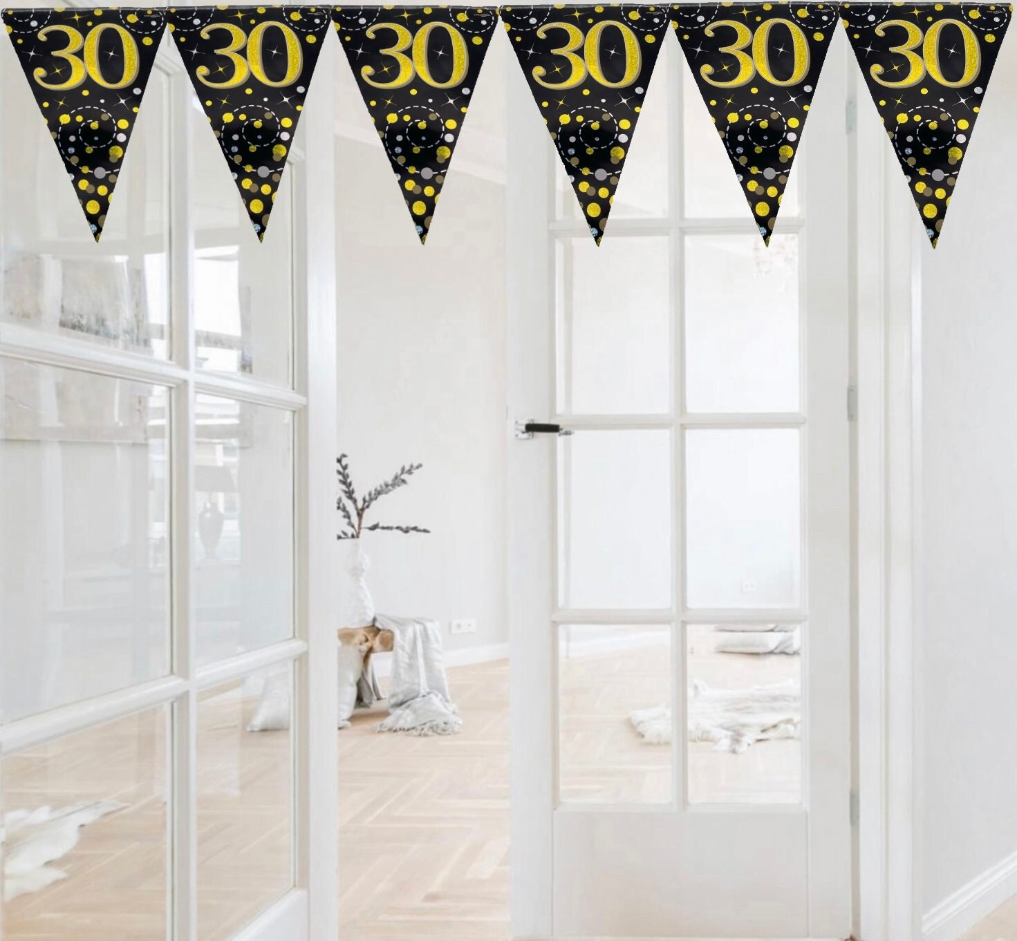 30th Birthday Party Banner Black Silver Gold Party Decorations Age 30 Bunting