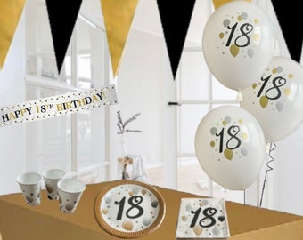 18. Geburtstag Dekoration Set – Schwarz-goldene Party-Deko Mit Banner, Geschirr & Mehr