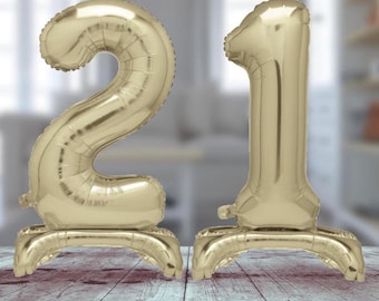 30in gold age 21 free standing foil balloons party decorations. 21st air filled number birthday party balloons. 21st gold party decorations