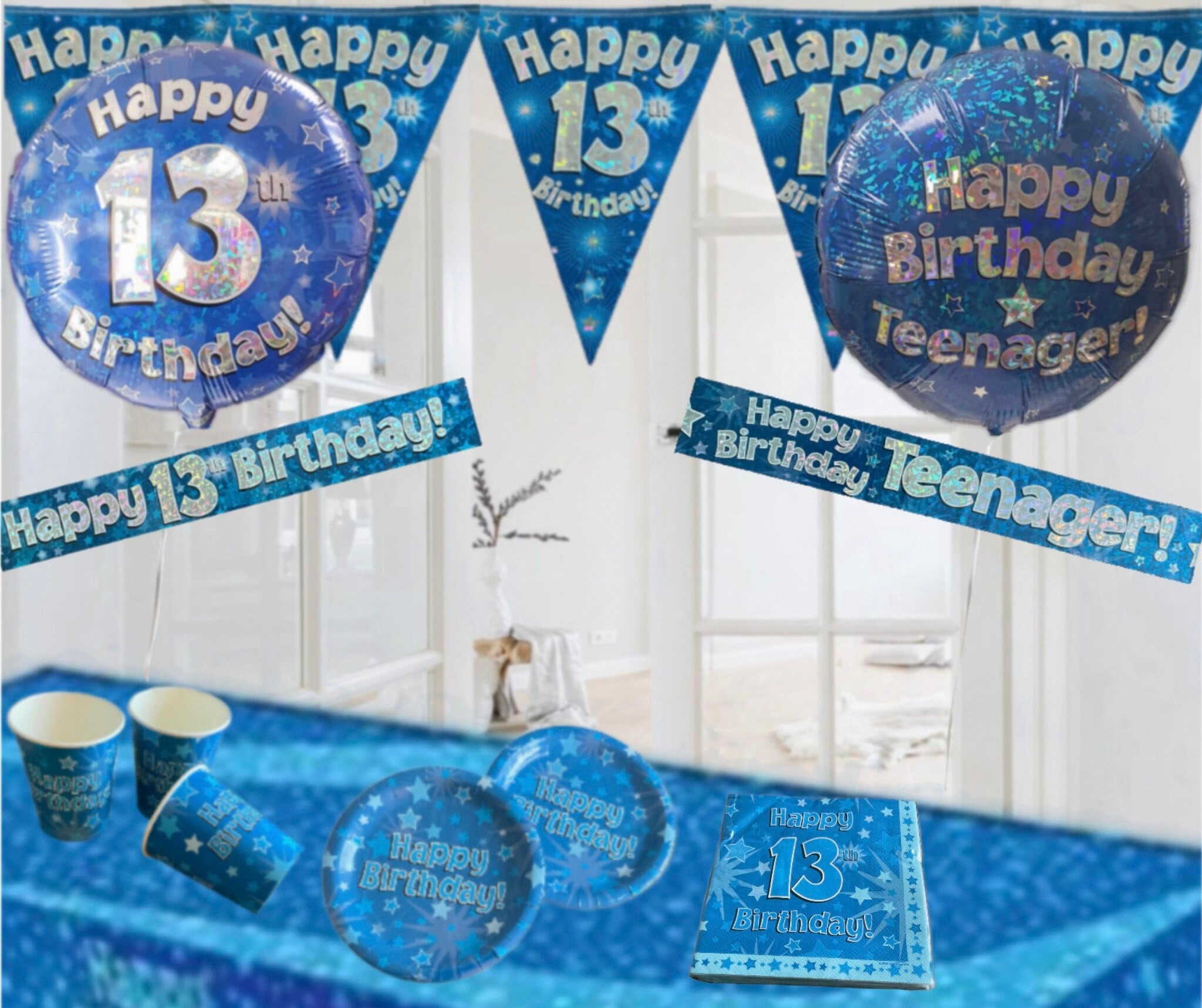 "In My Teenager Era" Banner - Blue 13th Birthday Party Decorations For Boys, Happy 13th Birthday Sign