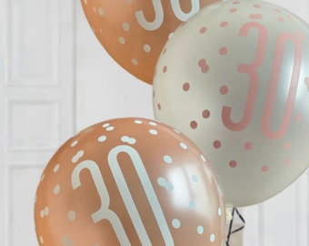 White & rose gold age 30 birthday party latex balloons x 6. 30th birthday party balloons 30th birthday white and rose gold party decorations