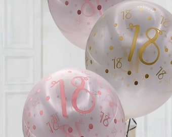 Gold pink themed 18th birthday party latex balloons x 6. happy 18th birthday crystal clear balloons. Gold pink themed 18th decorations