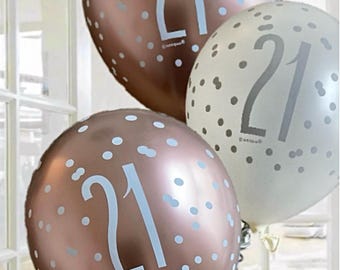 White & rose gold age 21 birthday party latex balloons x 6. 21st birthday party balloons 21st birthday white and rose gold party decorations
