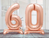 30in rose gold age 60 free standing foil balloons party decorations. 60th air filled number birthday party balloons. 60th party decorations