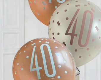 May include: Three balloons with a confetti pattern. Each balloon has the number "40" printed on it. The balloons are in shades of brown and beige.