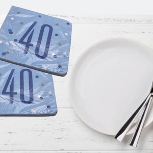 40th Birthday Napkins: Blue Polka Dot Party Decorations (x16)