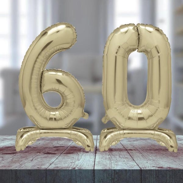 30in gold age 60 free standing foil balloons party decorations. 60th air filled number birthday party balloons. 60th gold party decorations