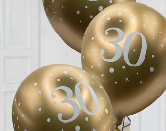 30th birthday gold and white latex party balloons x 6. Age 30 party balloons. 30th white gold themed balloons birthday party decorations