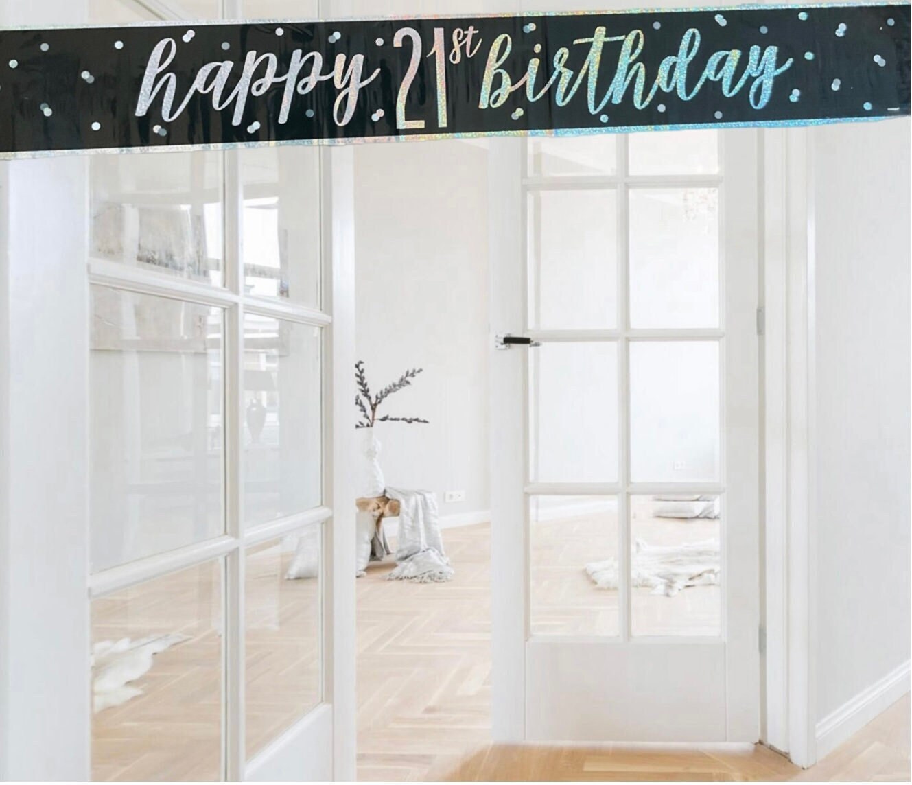 21st Birthday Black & Gold Foil Wall Banner - Extra Large 72x44 Inches, Fabric, Reusable For Party Decor