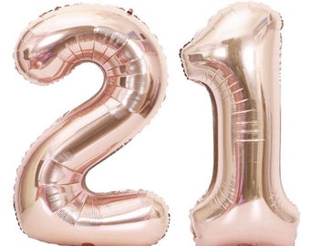 Rose gold age 21 air filled balloon decoration Age 21 35cm/14” air filled number 21 birthday party balloons. 21st birthday party decorations