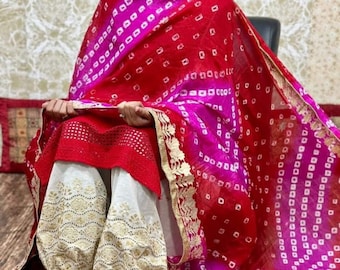 Wholesale Lot SOLID COLOR Dupatta, Rajasthani Bandhej Dupatta, Silk Bandhani Bandhej Women Heavy Dupatta with Gota Work border and mix color