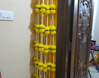 Pack of 100 yellow garland for haldi mehndi decoration,Diwali decoration/Indian decorations garlands For Event Outdoor Backdrops for Party