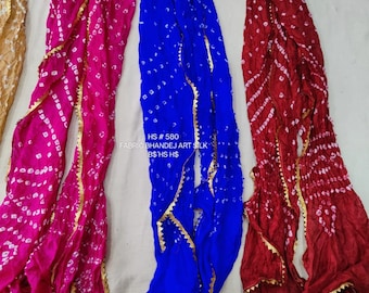 Wholesale Lot of 5-100 Pcs Multi Color Bandhej Dupatta, Tie-Dye Dupatta Scarves, Zari Border Lace Heavy Dupatta, Rajasthani Bandhej Dupatta