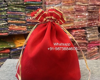 Handgenähte Gota Patti Stofftasche | Mehendi, Sangeet, Weihnachten, Diwali Housewarming Rückgabe Schüttgut, wiederverwendbare Favor Bags | Trockenfrucht Geschenk