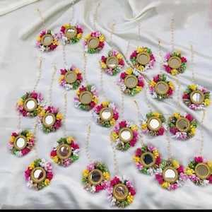 Wholesale lot of FLORAL MANGTIKA for wedding giveaways,mayion,mayoon,bridesmaid gift,dholki favor,mehndi gift,haldi favors,indian wedding