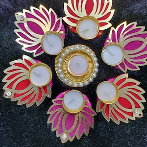 Lotus Tea Light Holders RANGOLI,Diwali Diyas, Diwali Gift,Home Decor, Diwali Decor, Candle Holders, Tealight Holder, Table Top with wax diya