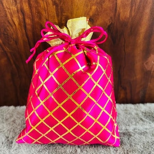 Handmade Gota Patti Fabric Pouch | Mehendi, Sangeet, Christmas, Diwali Housewarming Return Bulk Gifts ,Reusable Favor Bags| Dry Fruit Gift