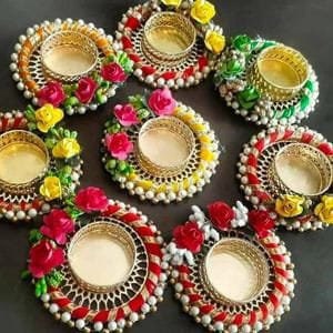 Indian Traditional Lotus Handmade Tea light Candle Holders, Diwali Diya for Home Décor, wedding Decor , return gift comes in assorted color