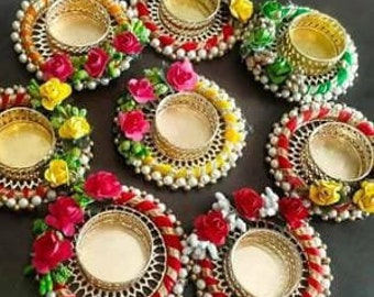 Indian Traditional Lotus Handmade Tea light Candle Holders, Diwali Diya for Home Décor, wedding Decor , return gift comes in assorted color