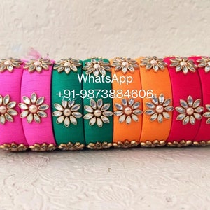 wholesale lot Silk Thread Kundan bangle for Sangeet Haldi Mehndi Ganey  Mehndi Mayoon Kalire Indian Wedding Favour Assorted Colors Gift