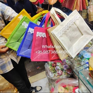 100 Pcs Jute Bags for Return Gifts Thamboolam Bags Wedding Gifts Lunch Bag Multicolor 10*9*5 inches Gifts, Baby Shower Gifts, Housewarming