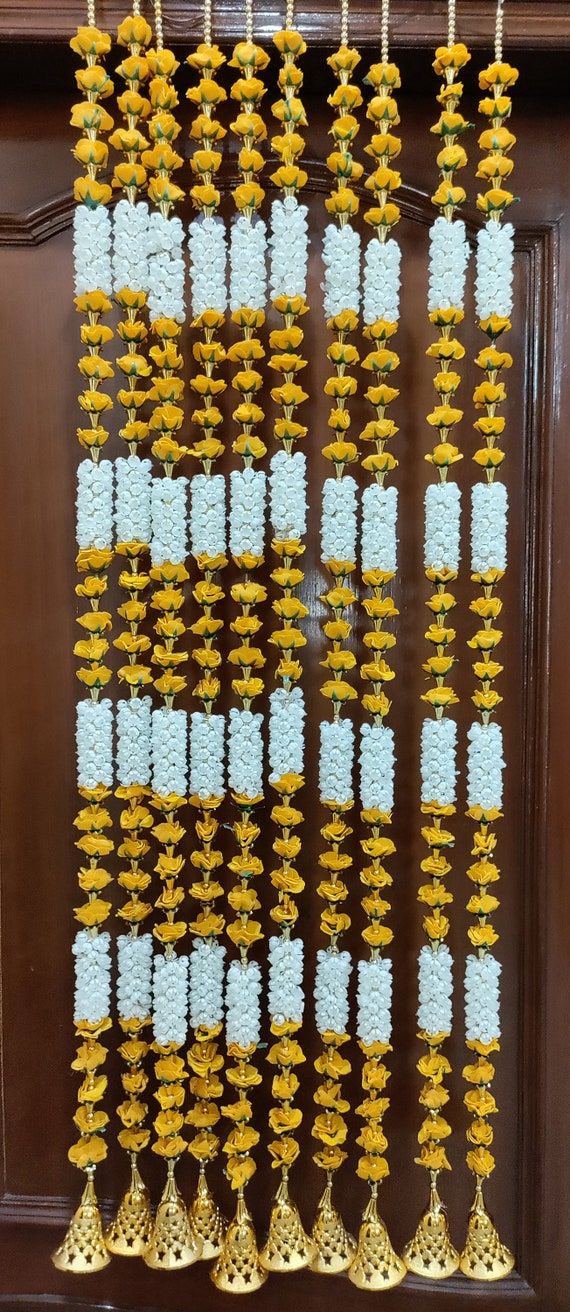 Hanging 5ft Yellow Mogra garland for haldi decoration, Diwali decoration/Indian decorations garland For Event Outdoor Backdrop for Party