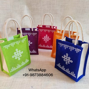 100 sacs en jute pour retour de cadeaux, sacs en thamboolam, cadeaux de mariage, sac à lunch, multicolore 10 x 9 x 5 pouces, cadeaux, cadeaux de baby shower, pendaison de crémaillère