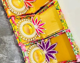 Diwali gift box of Shubh Labh and tealight / candle holder for diwali celebration /diwali decor/ festival gifts/ handmade diya/ diwali diya
