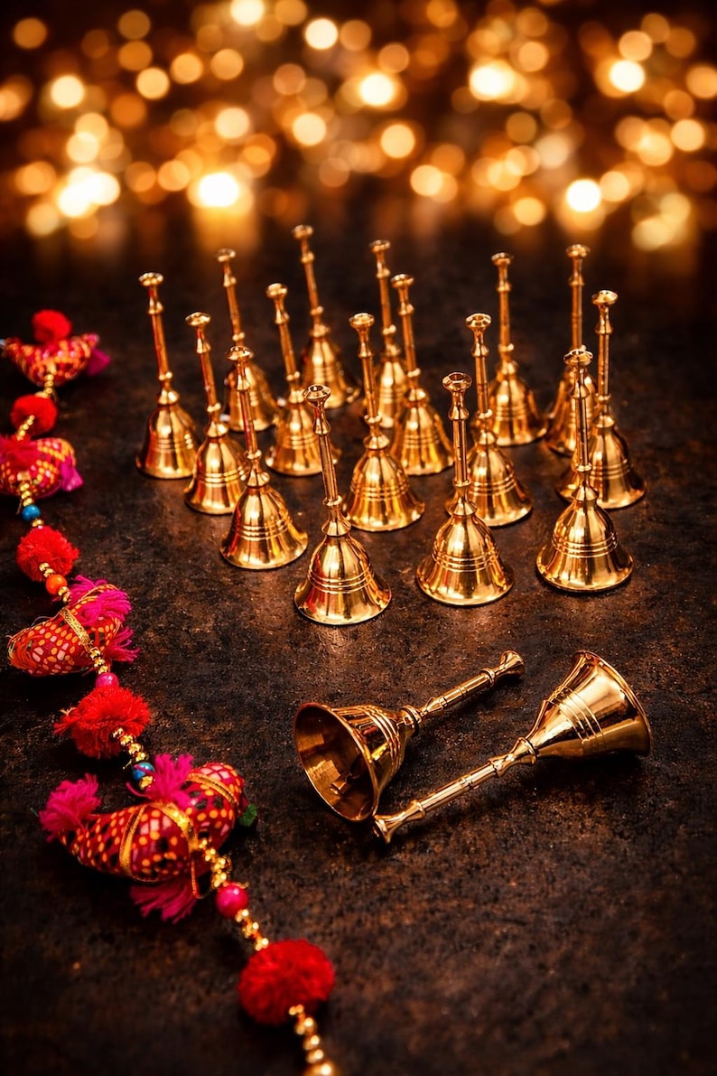A Lot of Brass Ringing Bells for Guests at a Special Event, Pheras, or ...