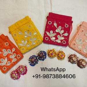 Lot of handmade beaded Pouch & Earrings Wedding Favor Return Gifts For Guests Bridesmaid Gift Mehendi Sangeet Favors Bachelorette Party Gift