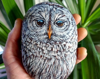 A Ural Owl Hand Painted On a Sandstone Rock! A Stunning Piece for All of You, Owl Lovers! Unique Painted Stones Owls by kubAtelier