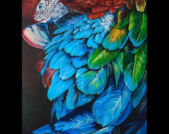 Real Macaw Parrot picture, Painting on Canvas, Wall art painted by hand, Original fine art, Acryl wall art, Home decor, realistic images,