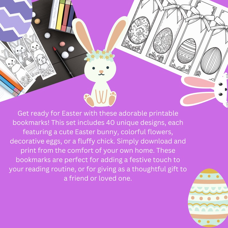 40 Easter Printable Bookmarks for Kids Bunny Flower Egg Etsy