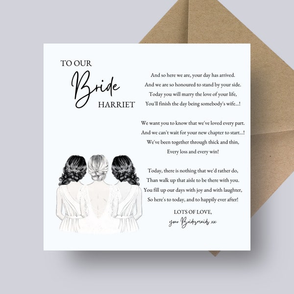 To Our Bride Card - From Your Bridesmaids - Personalised Special Wedding Day Card - Card For Bride On Her Wedding Day