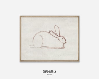 Vintage Bunny Sketch Art Print: Minimalist Rabbit Line Drawing (Digital Download)