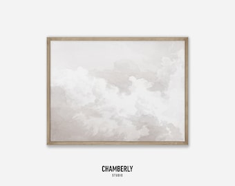 Neutral Tone Sky Cloud Painting: Vintage Modern Art Print (Digital Download)
