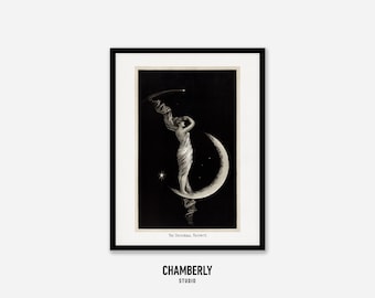 Celestial Wall Art Print: Vintage Moon Goddess - Digital Download