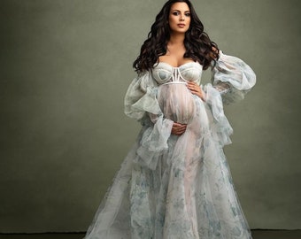 Floral Maternity Gown, Baby Shower mummy to be Gift Party Dress, Baby bump Pregnancy Dress for Photoshoot