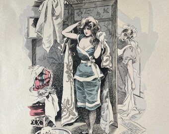 Ilustración de moda francesa antigua - Contrariété - Ilustración francesa vintage