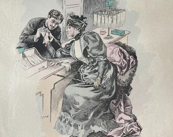 Vintage French Print - Allons-nous-en Bien Loin - Romantic Scene Art