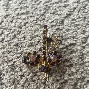 Vintage Purple Rhinestone Floral Brooch