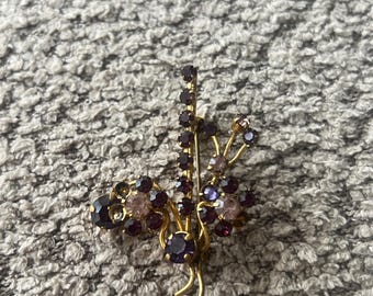 Magnifique Broche Vintage En émail Violet Avec Cristaux - Style Limoges
