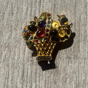 Vintage DEGLINK Signed Colorful Flower Basket Brooch