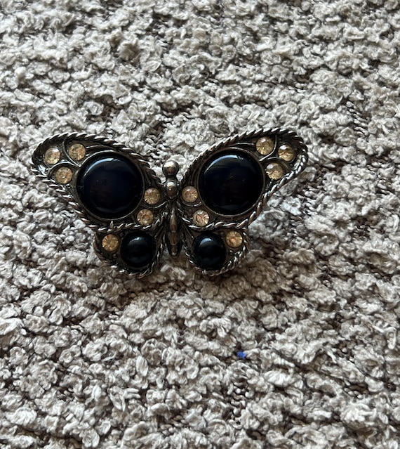 Vintage Black Butterfly Brooch – Elegant Rhinestone 