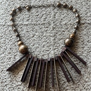 Vintage Tribal Statement Necklace with Wooden and Metal Beads