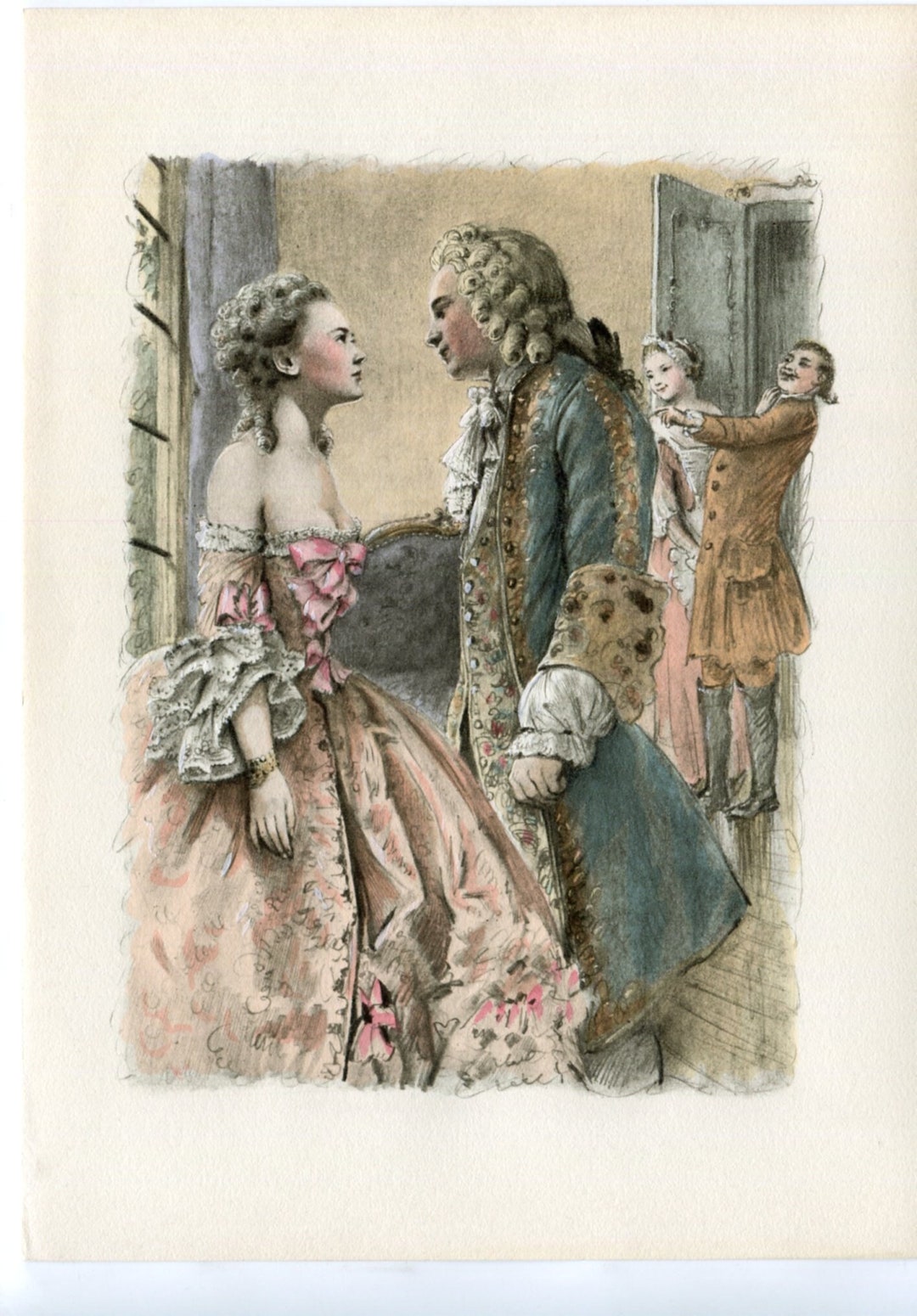 Rococo Era Romantic Scene - Vintage Illustration, Elegant Couple in ...