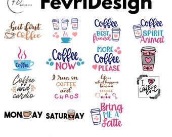 Funny Coffee Lover PNG Bundle 4 Cup Clipart Graphics Bundle (Digital Download)