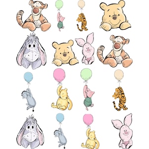 Classic Winnie The Pooh SVG Clipart Bundle, Printable, Boy Birthday Instant Digital Download, Vintage Pooh Baby Shower, Image PNG Bundle