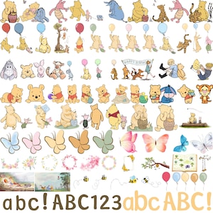 Classic Winnie The Pooh PNG Clipart Bundle, Printable, Boy Birthday Instant Digital Download, Vintage Pooh Baby Shower