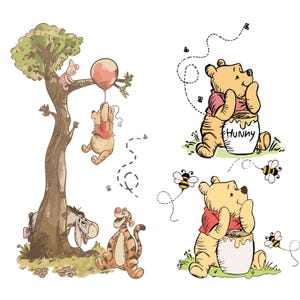 Classic Winnie The Pooh SVG Clipart Bundle, Printable, Boy Birthday Instant Digital Download, Vintage Pooh Baby Shower, Image PNG Bundle